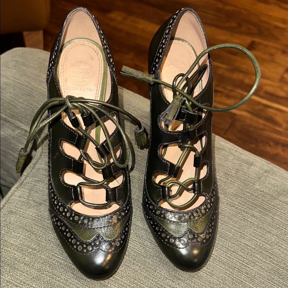Tory Burch Lace Up Astrid Oxford Heels sz 7.5 - Picture 9 of 15